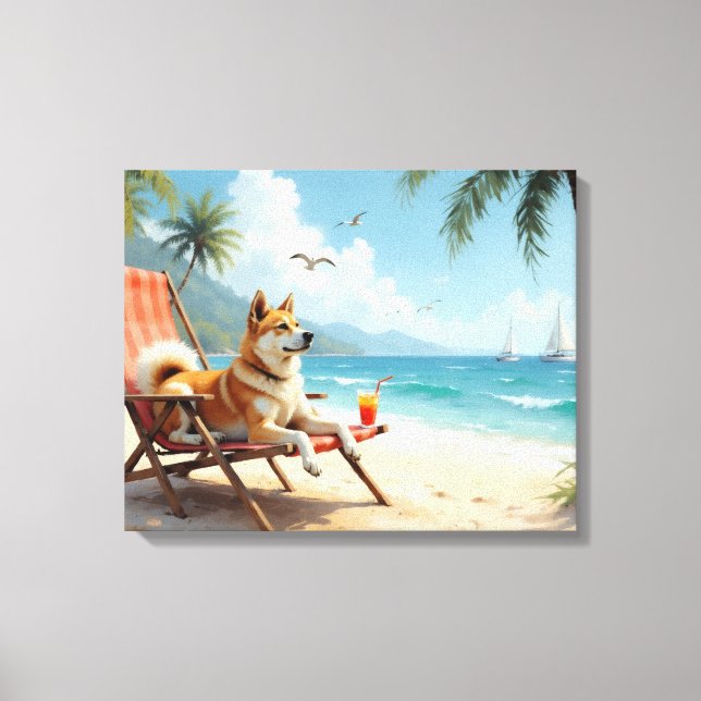 Toile Akita Américain Vibes de Plage (Recto)