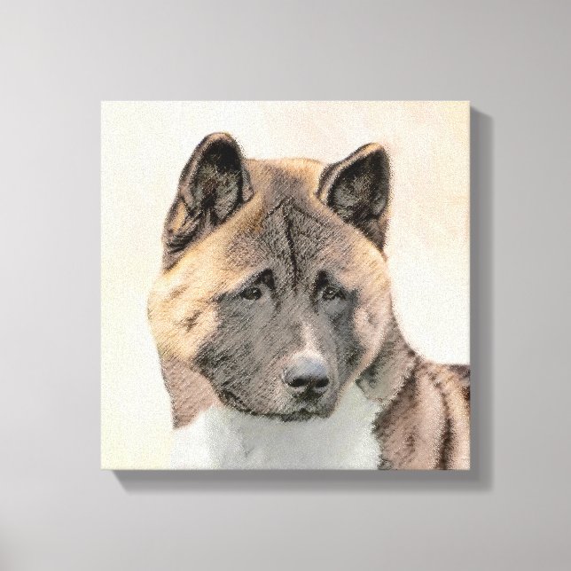 Toile Akita Peinture - Cute Original Chien Art (Recto)