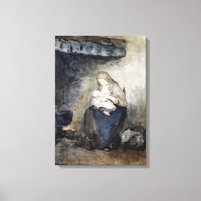 Toile Albert Neuhuys mère allaite son enfant par le père (Recto)