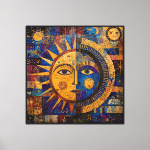 Toile Alchimie Céleste Mystique Soleil Lune
