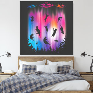 Toile Alien Enlèvement Chat Soucoupe volante Drôle OVNI