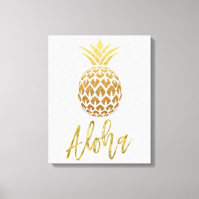 Toile Aloha Aigle Tropical Ananas White et Gold Foil (Recto)