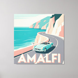 Toile Amalfi Coast Retro Travel : Vector Art Carré