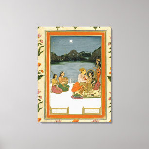 Toile Amants sur une terrasse par un lac éclairé par l