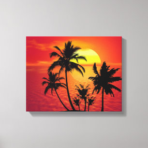 Toile Amazing sunset with palms on tropical beach