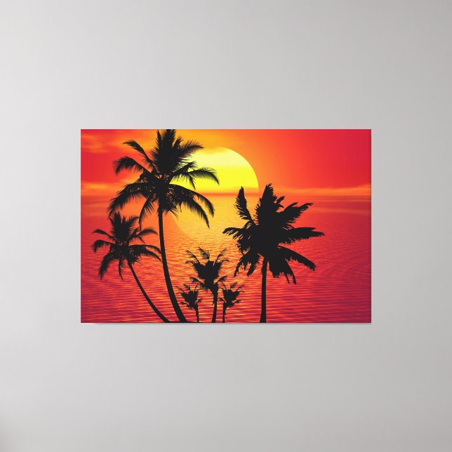 Toile Amazing sunset with palms on tropical beach (Recto)