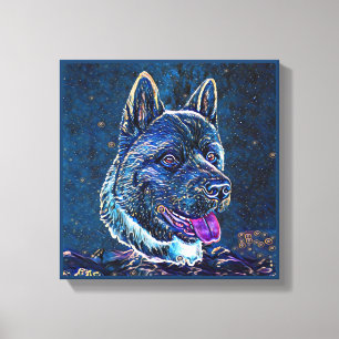 Toile American Akita Blue Starry Style de peinture noctu
