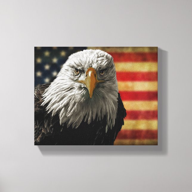 Toile American Bald Eagle on Grunge Flag (Recto)