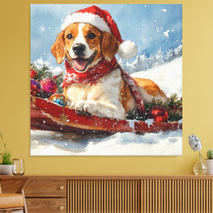 Toile American English Foxhound dans Sledge Christmas