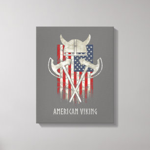 Toile American Viking. Drapeau, Détaché, Casque, Ax