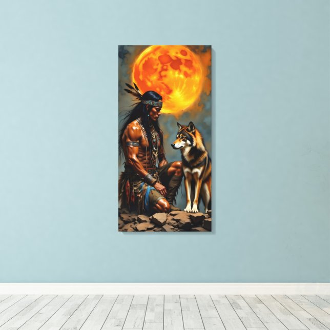 Toile Amérindien et Loup (Insitu (Plancher de Bois))