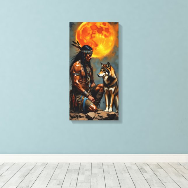 Toile Amérindien et Loup (Insitu (Plancher de Bois))