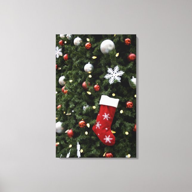 Toile Amérique du Nord. Décorations de Noël sur l'arbre. (Recto)