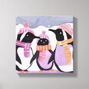 Toile Amis Manchots de Noël Aquarelle d'hiver