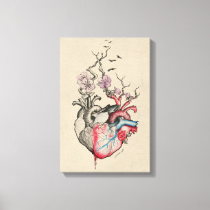 Toile Amour art Surréaliste Cœurs anatomiques Fleurs Vin