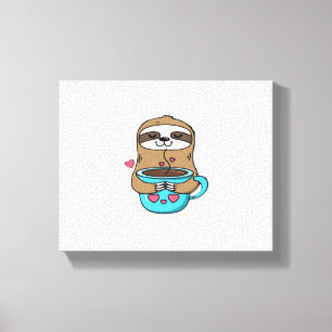Toile Amoureux De Café Chibi Sloth - Cute Kawaii Sloth H