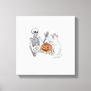 Toile Amoureux des chats Halloween Drôle de squelette et