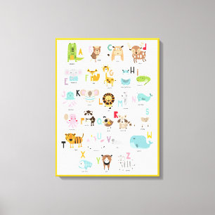 Toile Amusant brillant Coloré Orange Jaune Animal Alphab