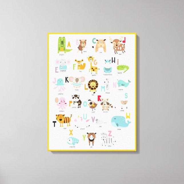 Toile Amusant brillant Coloré Orange Jaune Animal Alphab (Recto)