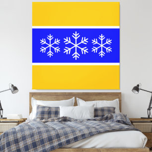 Toile Amusant Clair Bleu Jaune Rayures Flocons de Neige
