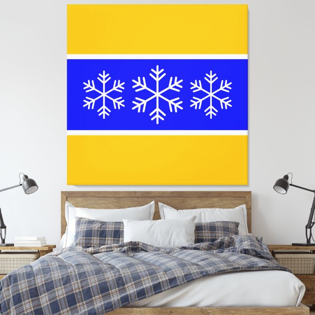 Toile Amusant Clair Bleu Jaune Rayures Flocons de Neige  (Insitu(Chambre))