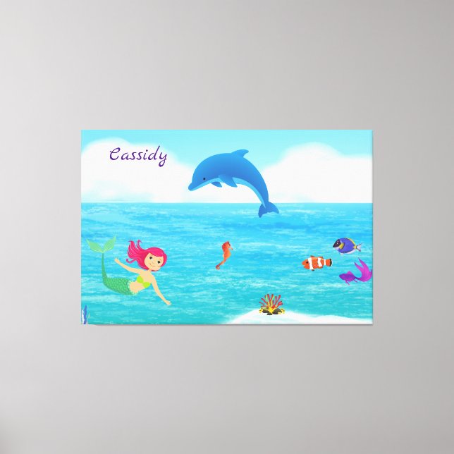 Toile Amusement dans le soleil Mermaid Dolphin Beach Per (Recto)