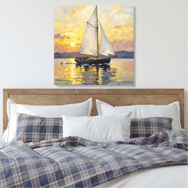 Toile An Impasto Illustration of a Sailboat at Sunset (Insitu(Chambre))