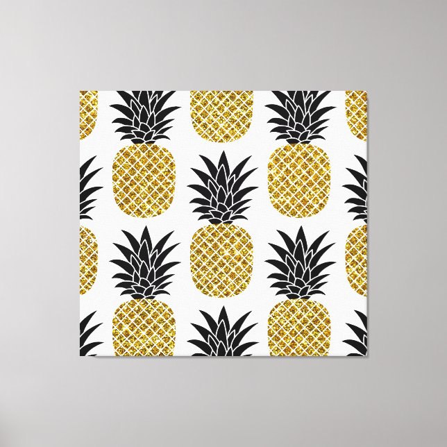 Toile Ananas En Or : Blanc Dessiné À La Main Sans Coutur (Recto)