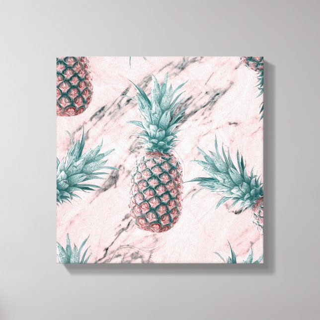 Toile Ananas et marbre rose en spirale, chic tropical mo (Recto)