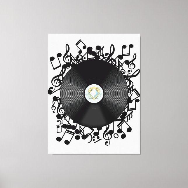 Toile Ancien disque de vinyle et notes musicales (Recto)