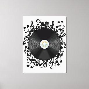 Toile Ancien disque vinyle et notes de musique