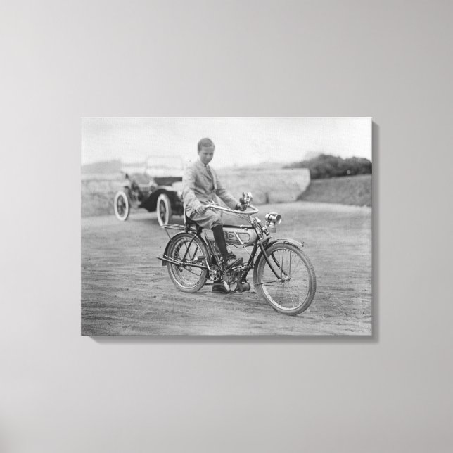 Toile Ancienne motocyclette avec projecteur de lanterne (Recto)