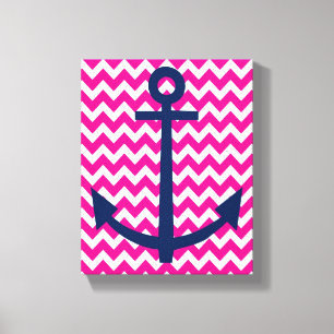 Toile Ancre nautique Chevron Wall Art en rose et marine
