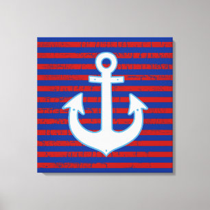 Toile ancre rayée bleu rouge