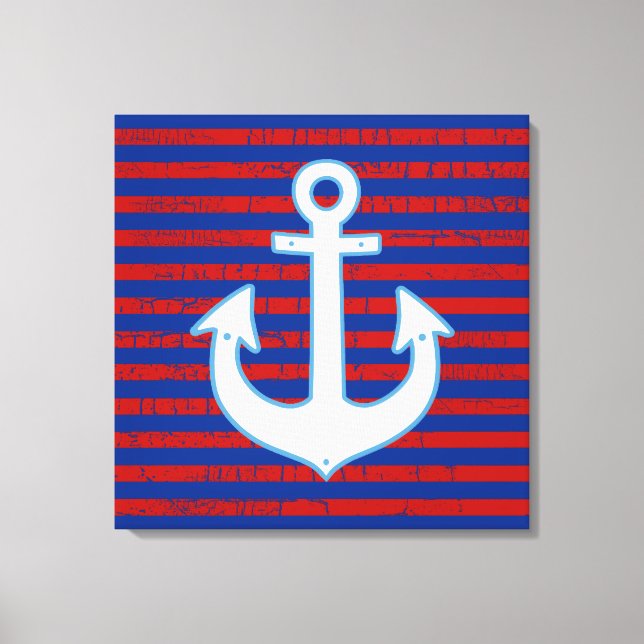 Toile ancre rayée bleu rouge (Recto)