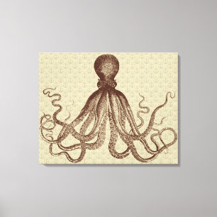 Toile Ancres Octopus Lord Bodner Triptych Vintage Brown