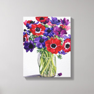 Toile Anémones dans une cruche en verre