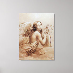 TOILE ANGE GARDIEN JOUANT DE LA LYRE AU-DESSUS DES NUAGE