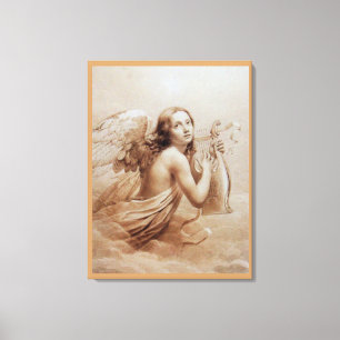 TOILE ANGE GARDIEN JOUANT DE LA LYRE AU-DESSUS DES NUAGE