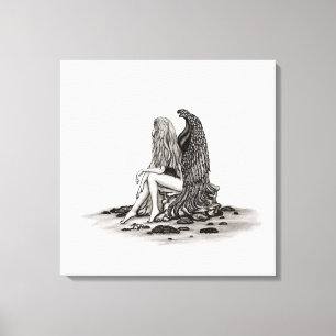 Toile Angel, perdu dans la pensée, noir et blanc Design