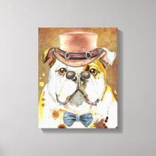 Toile Anglais Bulldog portant des verres casquettes aqua