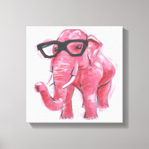 Toile Animal Dapper   Eléphant Rose Dans Les Lunettes De