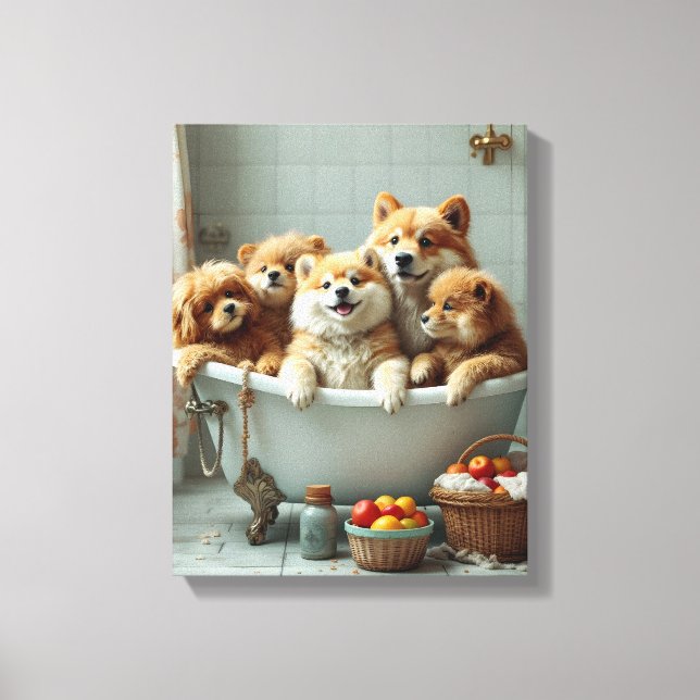 Toile Animaux amusants dans la baignoire (Recto)