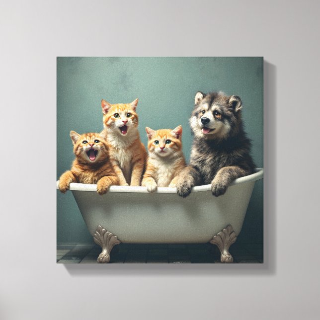 Toile Animaux amusants dans la baignoire (Recto)