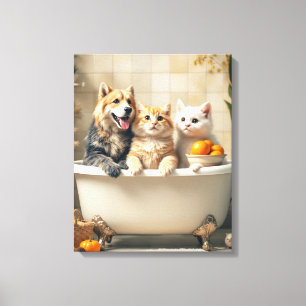 Toile Animaux amusants dans la baignoire