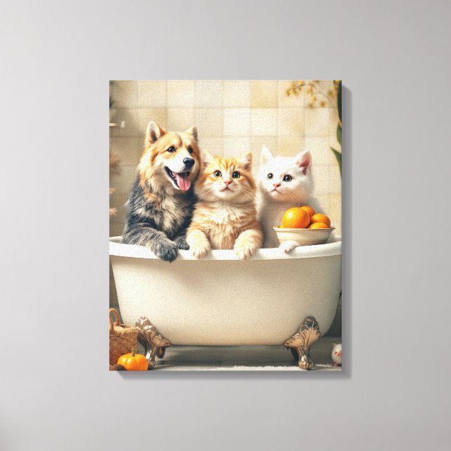 Toile Animaux amusants dans la baignoire (Recto)