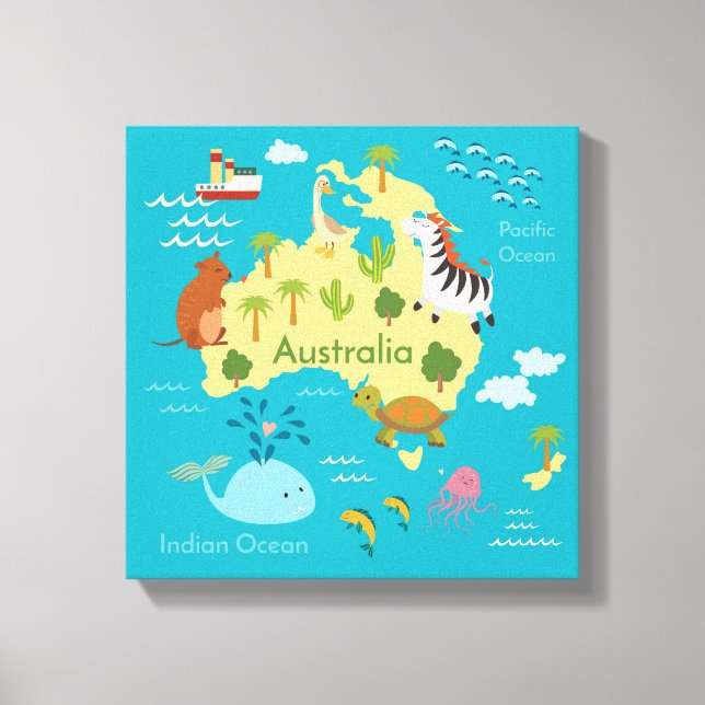 Toile Animaux Carte du monde Australie pour les enfants (Recto)