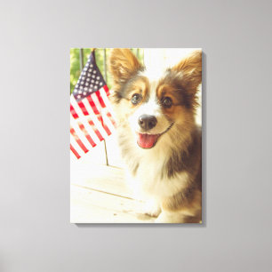 Toile Animaux de bébés cutest   American Flag Corgi