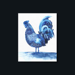 Toile Animaux de ferme bleu Cobalt - Coq<br><div class="desc">Cobalt Farm Animals IV par Grace Popp. Présente un coq dans une couleur bleu cobalt profonde avec une variété de conceptions, </div>