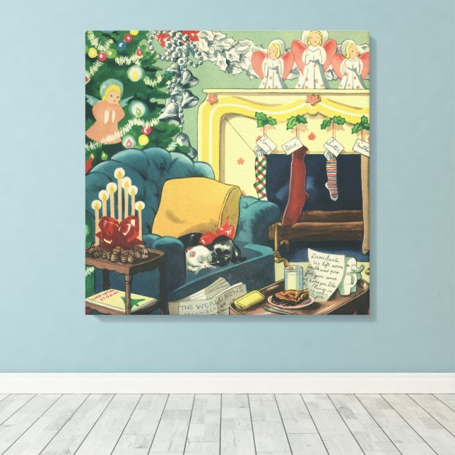 Toile Animaux de Noël vintage dans le salon (Insitu (Plancher de Bois))